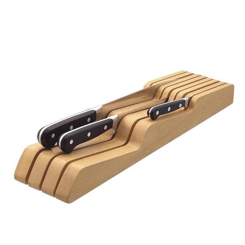 Soporte para cuchillos de madera, cajón de almacenamiento para ahorro de espacio, 38,5x10,5x4,5 cm