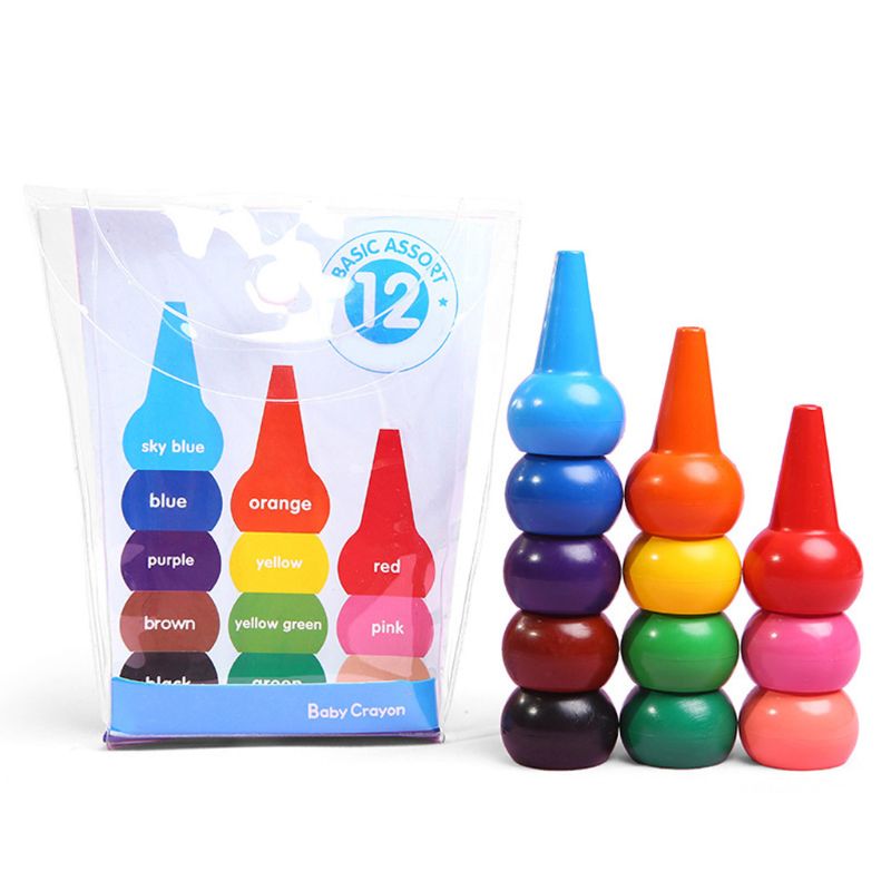 Crayones de dedo 3D de 12 colores, pintura lavable no tóxica, cera de dibujo para niños pequeños,