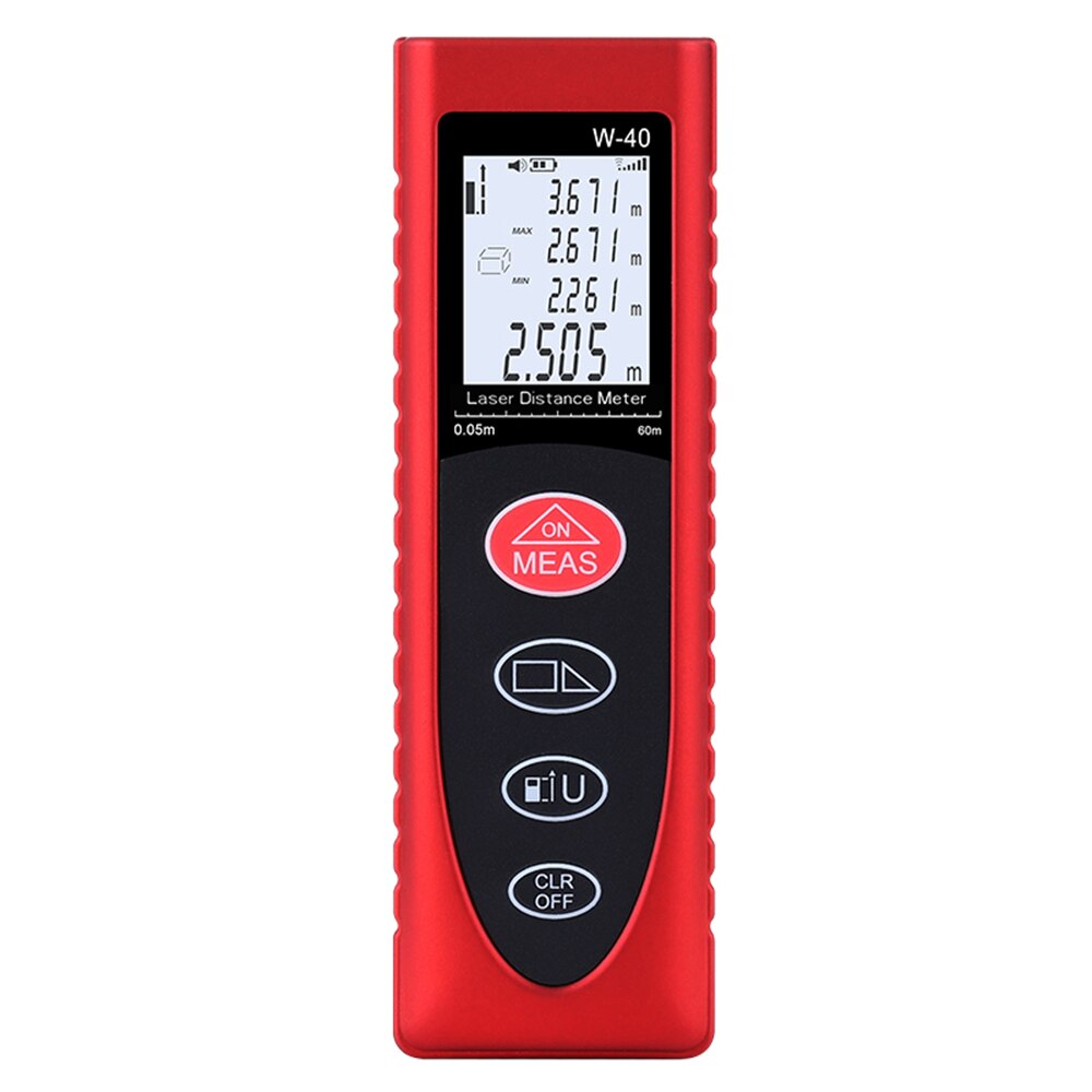 Smart Handheld Distance Meter Portable Multifunction Space Measuring Tool with Backlit LCD Rangefinder Measure Distance: Red / 40m