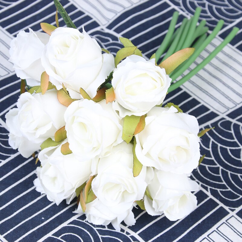 12 stk rose blomsterbuket kunstig silkeblomst hvid rose bryllupsbuket til dekoration til hjemmefest