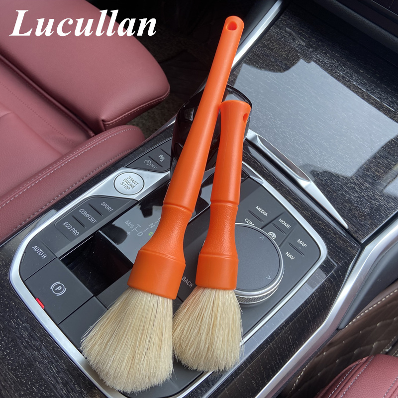 Lucullan Cepillos de limpieza premium de pelo de jabalí natural súper densos para espacios pequeños, bahías de motor y detalles exteriores