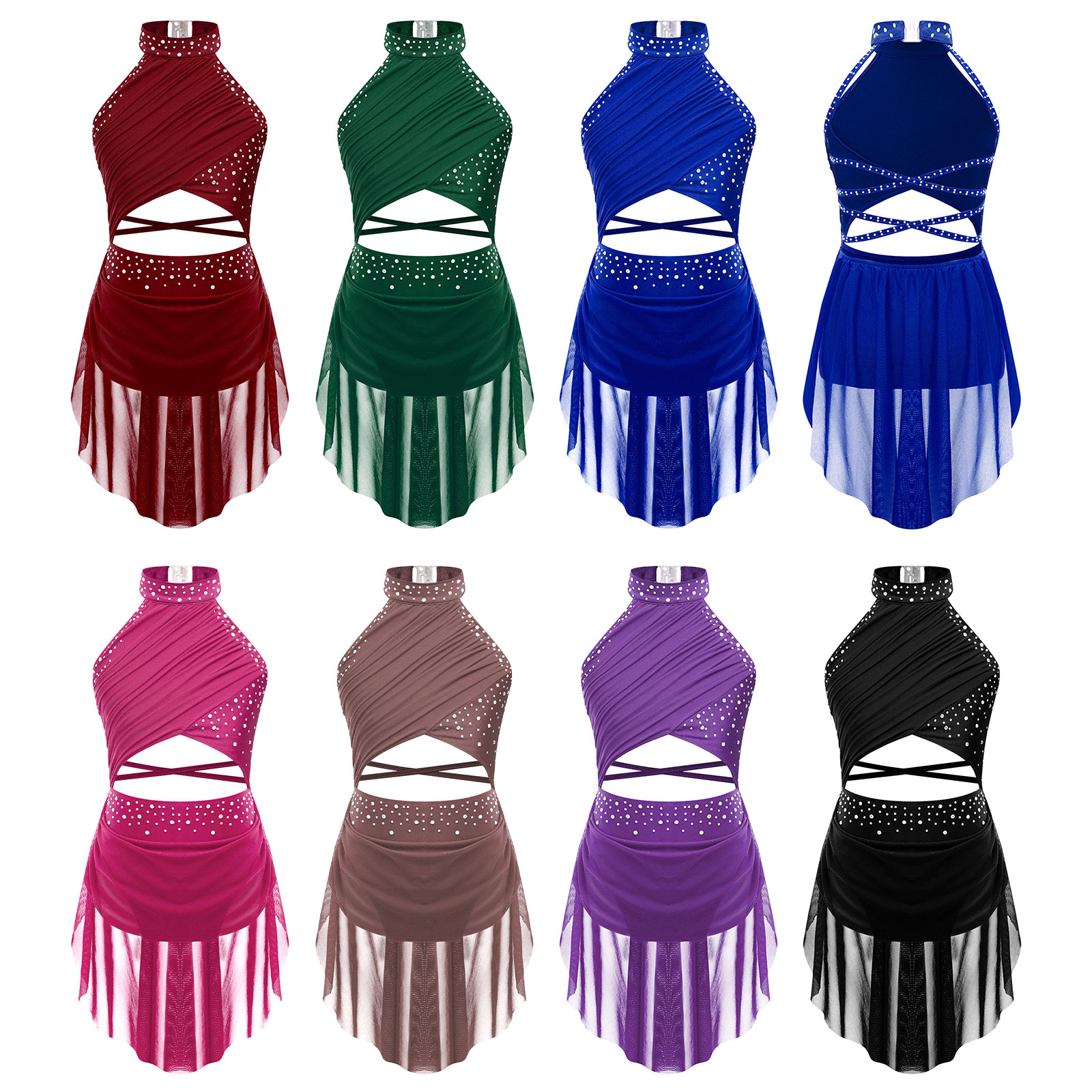 Kinderen Meisjes Ballet Turnpakje Jurk voor Lyrische Jazz Latin Dans Kostuum Backless Gymnastiek Jurk met Flowy Rok Stage Dancewear