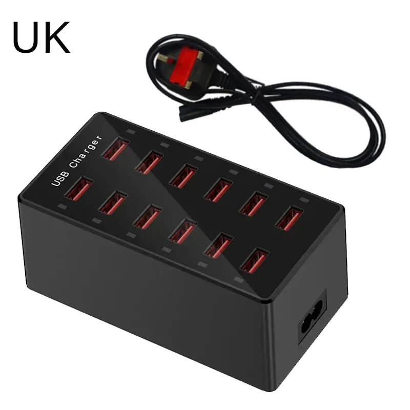 USB-laadstation 12-poorten oplader Desktop laadstation USB-oplaadhub Abs snel opladen mobiele telefoon US / EU / UK-stekker: Licht Geel