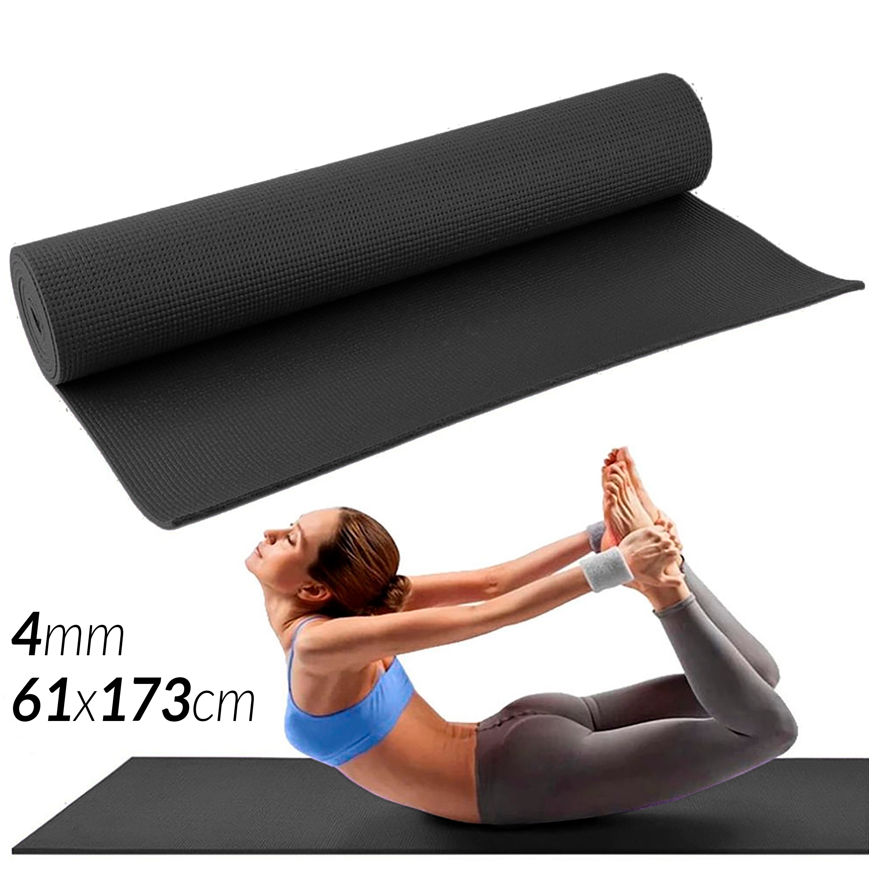 Esterilla para Yoga Gimnasia Colchoneta de Fitness Pilates Mat Alfombra Deporte Crossfit: Negro 61x173cm