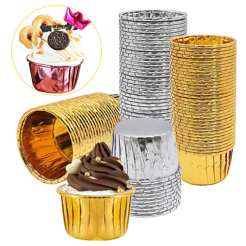 50 Stuks Cupcake Papier Cup Oilproof Cupcake Liner Bakken Cup Lade Case Wedding Party Gouden Muffin Wrapper Papier