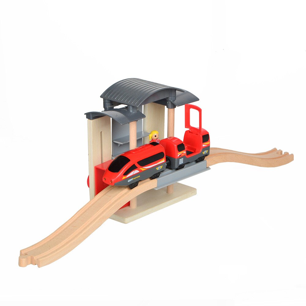 Houten Trein Trein Station Houten Spoor Speelgoed Elektrische Trein Spoor Accessoires Fit Voor Alle Hout Tracks Speelgoed Voor Kinderen