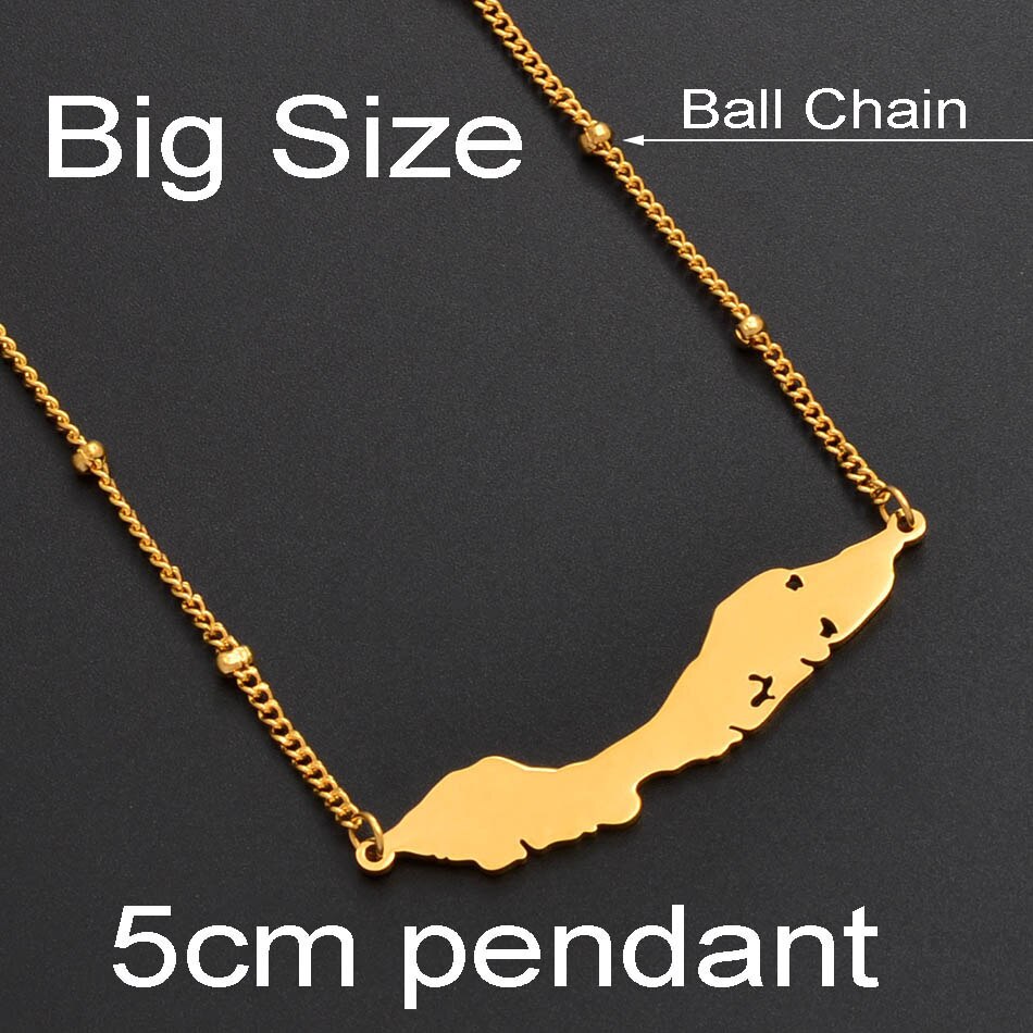 Anniyo 5Cm Big Size Curacao Ball Chain Kettingen Curacao Kaart Hanger Roestvrij Staal, twee Kleur Sieraden Kaart #113121: Gold Color
