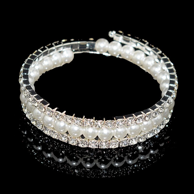 Crystal Parel Armband Goud Zilver Plated Bangles Dames Strass Armband Opening Armband Meisje Sieraden: 3 rows silver