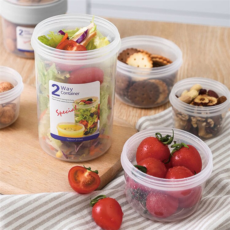 Lock double-decker storage box portable yogurt salad fruit box plastic sealed can lunch box snack food supplement box
