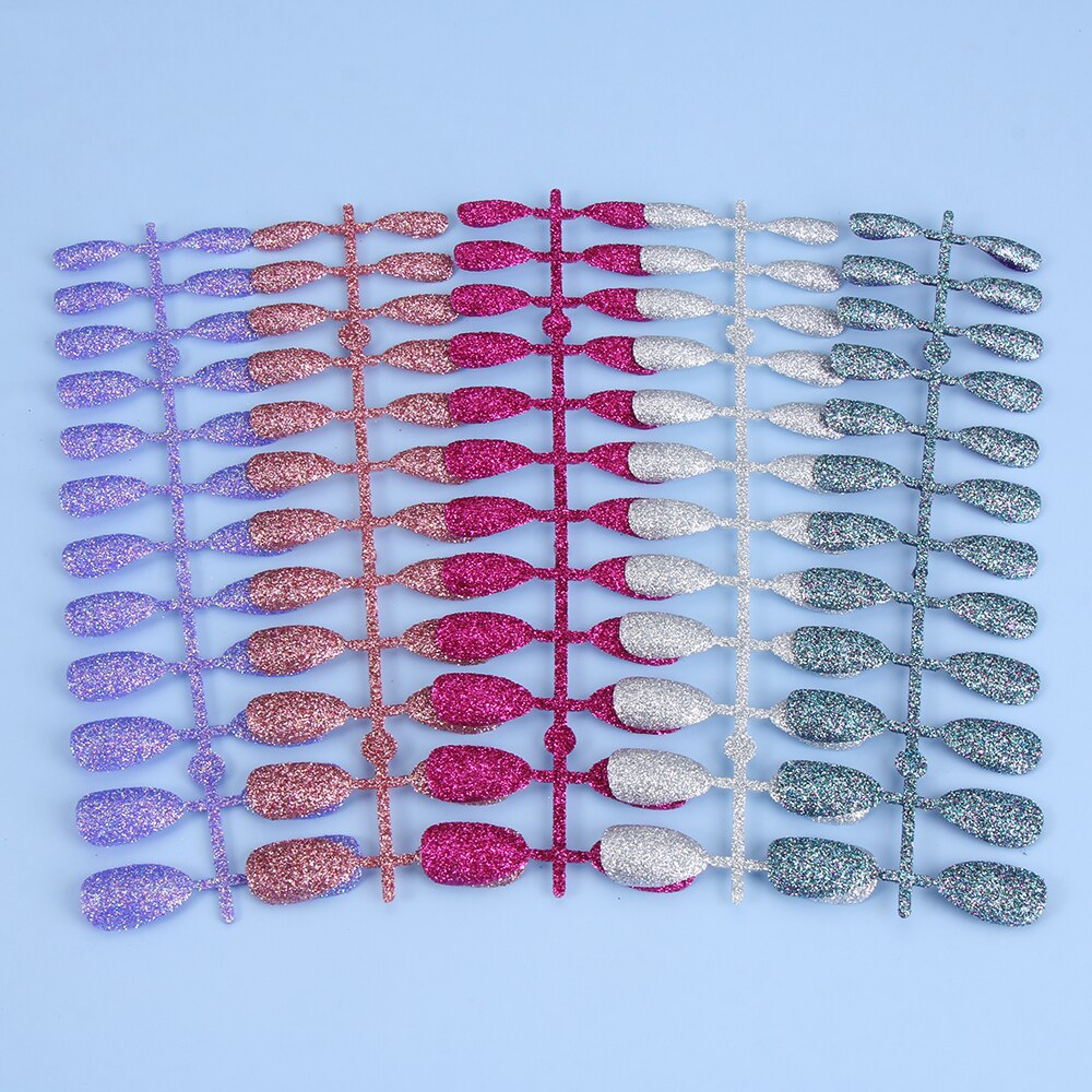 Faux ongles ballerine détachables, accessoire de manucure, 24 pièces, à paillettes de couleur bonbon, à porter, couverture complète