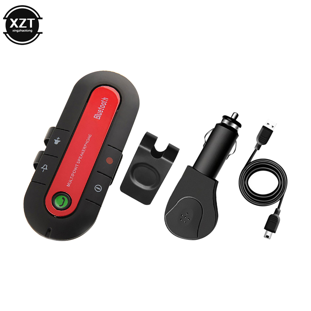 Altavoces inalámbricos Bluetooth para coche, Kit de manos libres, Altavoz Bluetooth, visera solar, reproductor MP3, accesorios para coche: Rojo