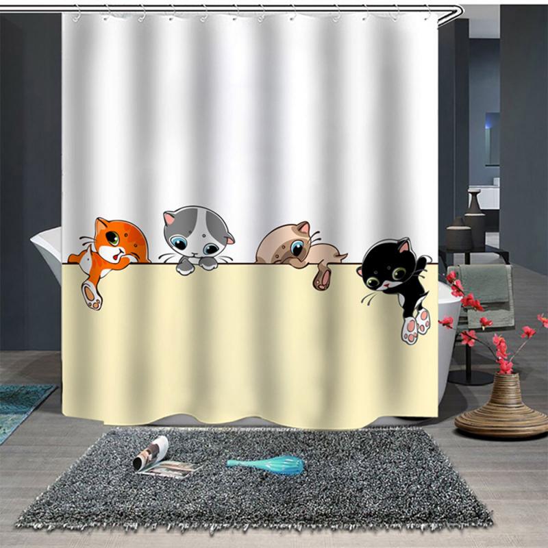 Mooie Kat Afdrukken Douchegordijn Polyester Waterdicht Doek Douchegordijnen Badkamer Gordijn Baden Gordijn Badkamer Gordijn