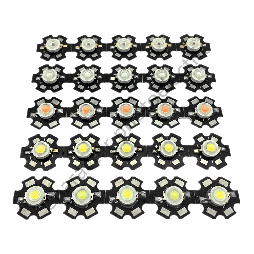 25pcs 1W Cree High Power LED Light-Emitting Diode LEDs Chip With Aluminum Star PCB Warm White Cold White Red Green Blue Yellow