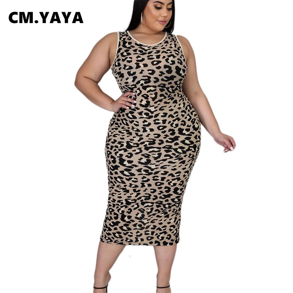 Cm.yaya plus size xl -4xl leopardprint dame- og #39 ;s sæt langærmede lange kappe toppe bodycon midikjole todelt matchende sæt outfits