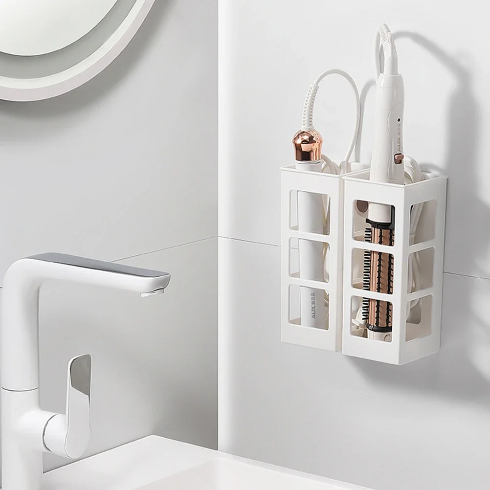 6Pcs Curling Iron Organizer Bathroom Wall-mounted Hair Straightener Holder Perforation-free Hair Tools Makeup Organizer Box