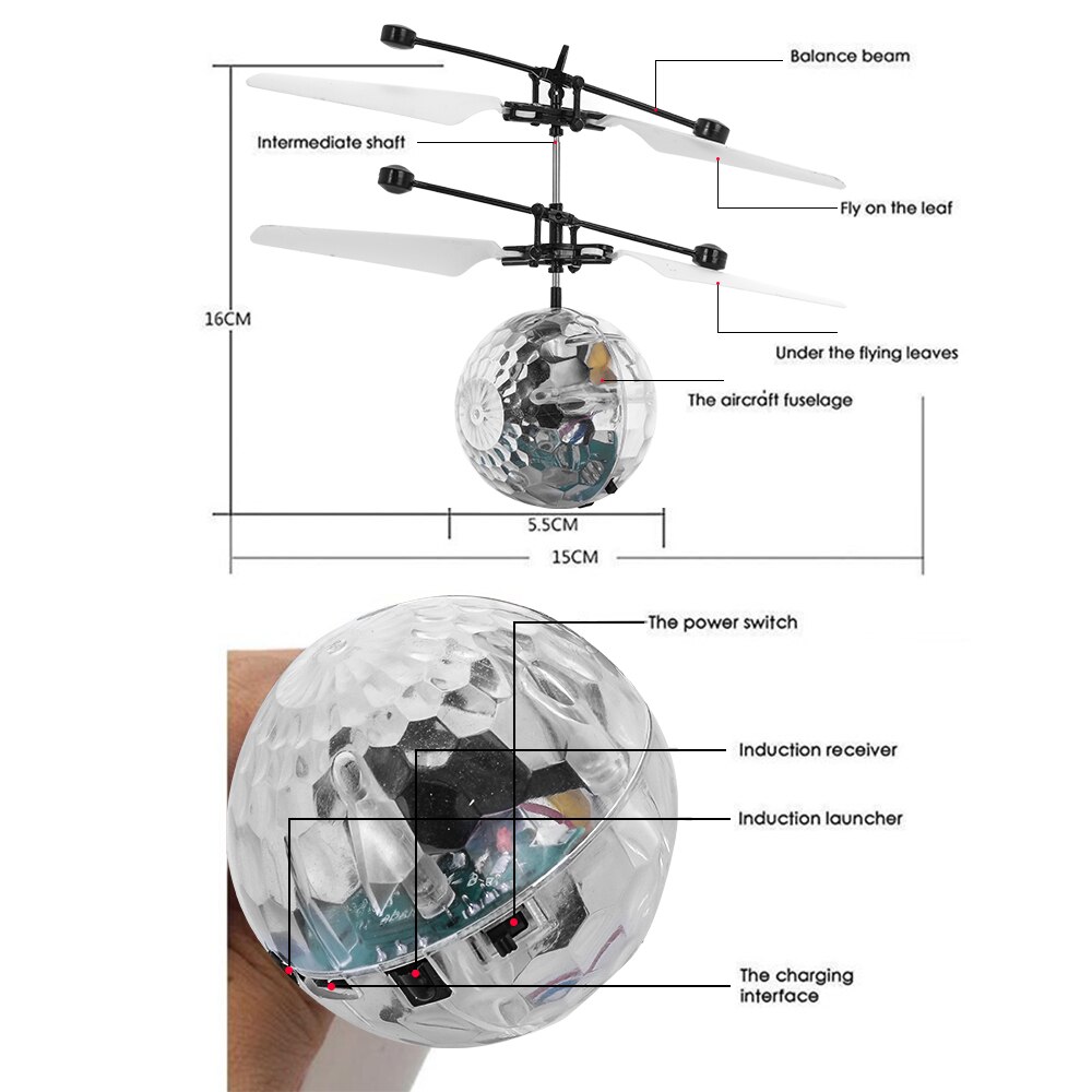 Mini RC Helicopter Infrared Light Flying Ball Colorful USB Charging Sensor Induction Aircraft Model Kids Toys For Christmas