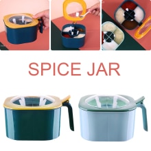 4 Grids Seasoning Box Salt Pepper Sugar Spices Storage Box with Spoon Lid Plastic Condiment Container Jar Kitchen Accessories