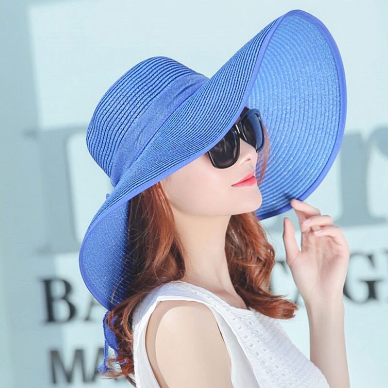 Mode Vrouwen Zomer Hoeden Opvouwbare Wide Grote Rand Strand Zon Stro Cap Elegante Hoeden Caps THJ99
