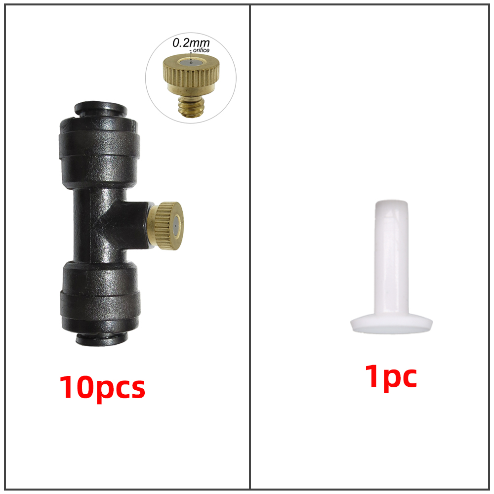 Brass Atomizing Nozzles 1/4 Inch Sliding Lock Tee Connector Garden Spray Nozzle Kit For Outdoor Patio Atomization Cooling System: A