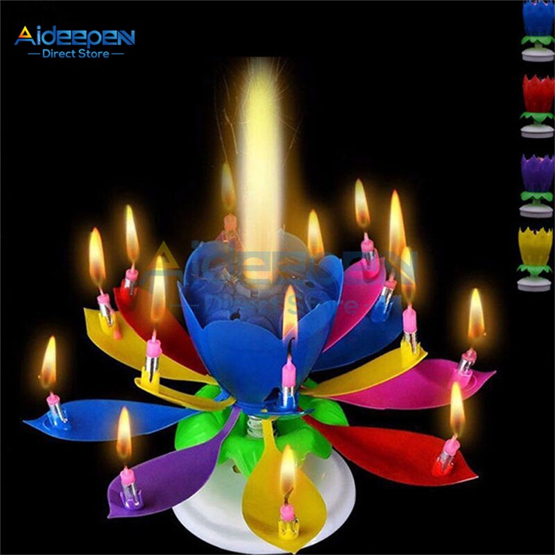 LotusBirthday-Velas giratorias de música, coloridas velas giratorias, Festival de Navidad, música decorativa, de boda, decoración de pasteles DIY
