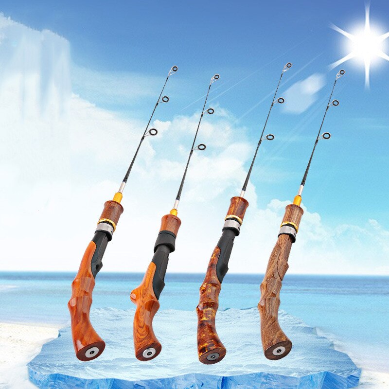 Ice Fishing Rod Portable Carbon Wooden Handle River Shrimp Carp Fishing Pole Winter Fish Tackle Ultra Light Rod