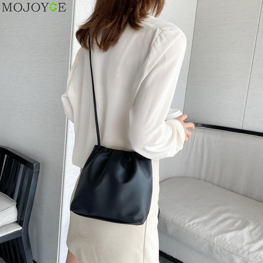 Geplooide schoudertassen dames pu leer eenvoudige emmer messenger pouch klassieke crossbody schoudertas
