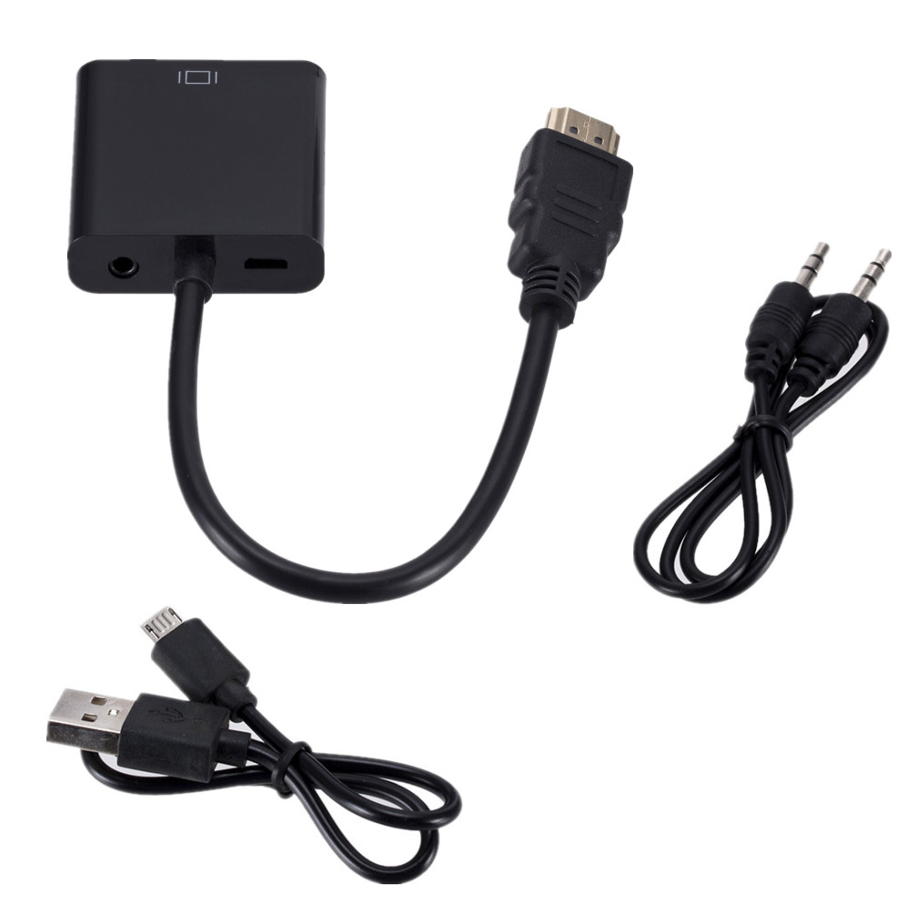 Convertisseur de câble HDMI vers VGA, pour tablettes, ordinateurs portables, PC, TV HD, avec alimentation Audio 3.5, adaptateur convertisseur mâle à femelle: WHITE