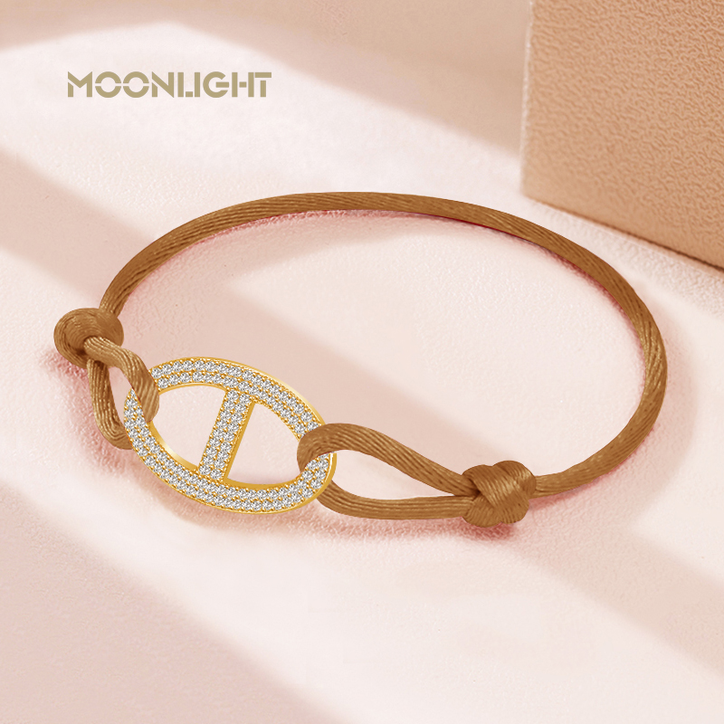 Maanlicht Mode Klassiek Varken Neus Zijden Touw Bedelarmband Voor Vrouwen Zirkoon Verstelbare Armband Vrouwelijke Sieraden 14 Kleuren