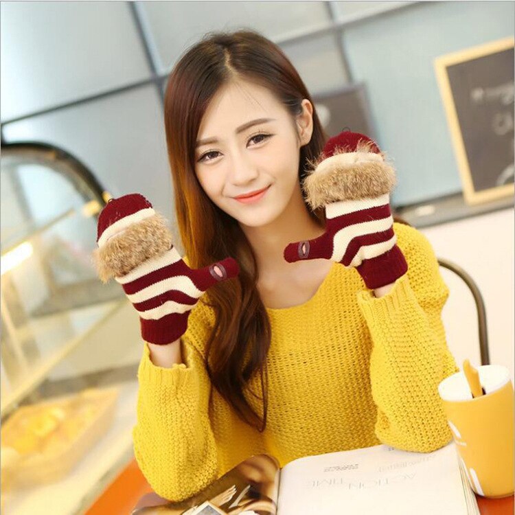 Vrouwen Handschoenen Stijlvolle Handwarmer Winter Handschoenen Vrouwen Arm Gehaakte Breien Faux Wol Mitten Warm Vingerloze Handschoenen, Gants Femme: Rood