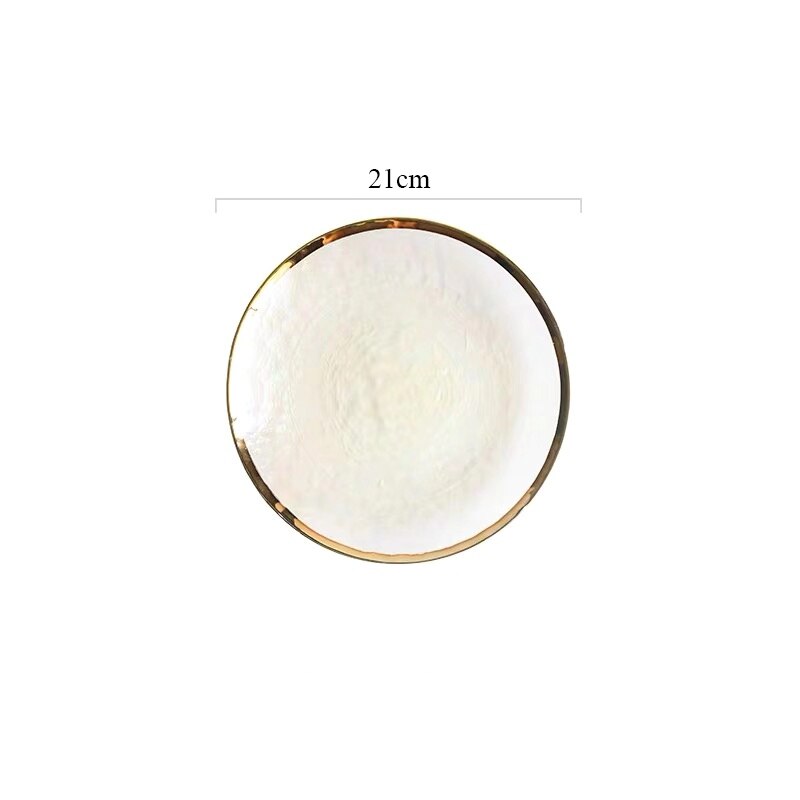 Colorful Painted Gold Glass Bowl Dish Seven Color Transparent Hammer Grain Glass Dessert Steak Plate Salad Fruit Bowl Dinnerware: Plate M