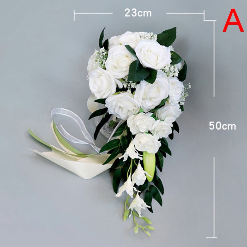 Tela Lovegrace + cinta ramo de rosas blancas flores para dama de honor pulsera accesorios de boda flor de mano nupcial: Blanco lechoso