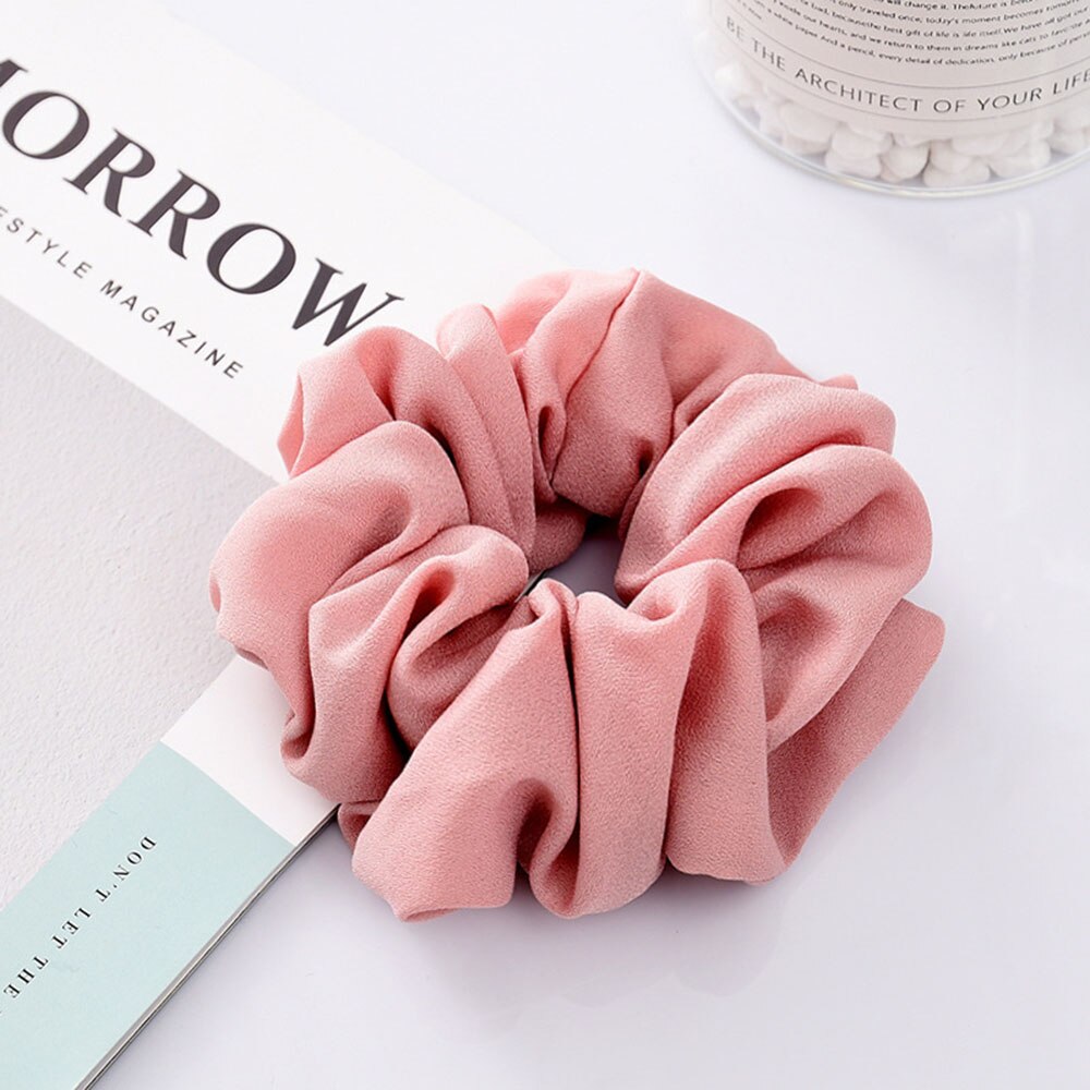 Vrouwen Haar Accesoires Effen Kleur Haar Tie Scrunchies Chiffon Paardenstaart Haar Scrunchy Houder Touw Hoofddeksels Voor Meisjes Vrouwen: Roze