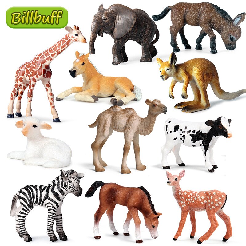 Mini Simulation Wilden Tiere ABS Modell Aktion-figuren Pferd Hirsch Känguru Zebra Kuh Jungtier Sammlung Pädagogisches spielzeug für freundlicher