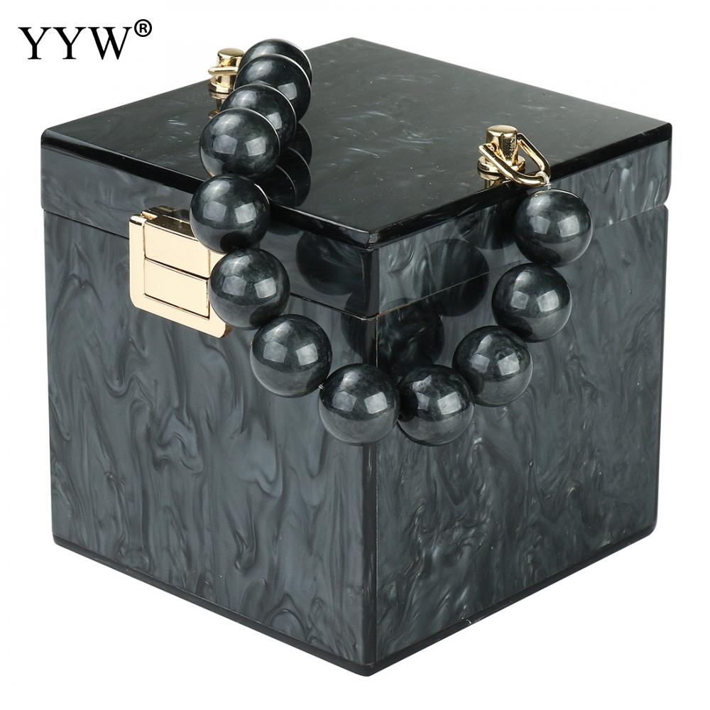 Kralen Handvat Handtas Vrouwelijke Inkt Patroon Avond Clutch En Portemonnee Women's Bag Mini Totes Acryl Box Zak bolso: black b