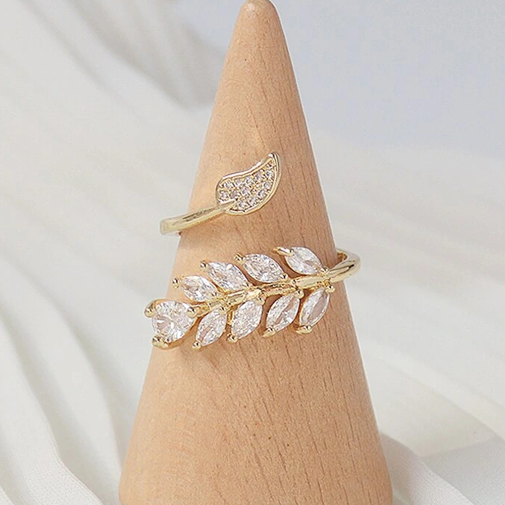 Huitan-anillos de hoja de olivo de estilo coreano para mujer, Color dorado, accesorios de lujo para dedo CZ, anillos con apertura ajustable, joyería