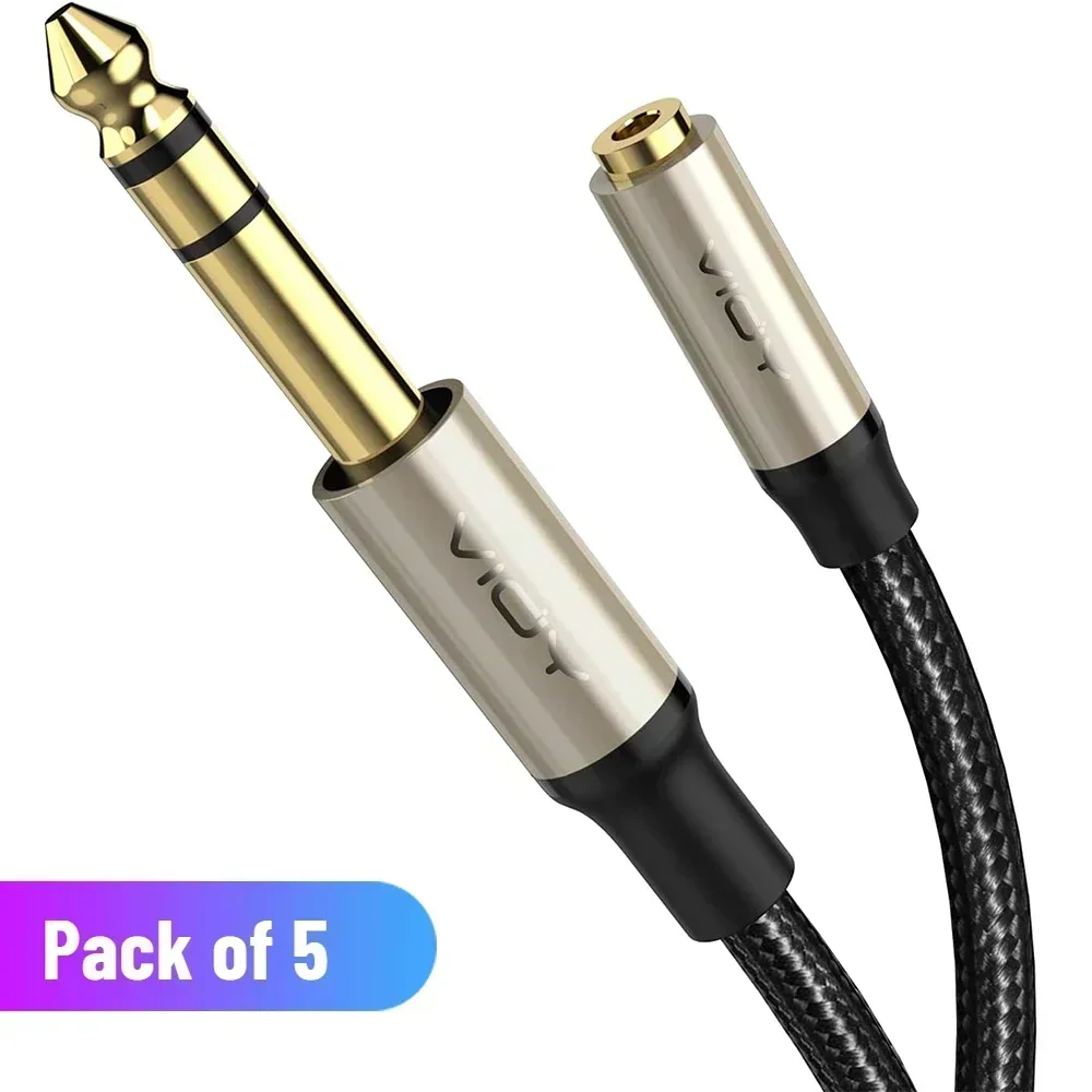 6.35mm to 3.5mm hodetelefonadaptere 1/4 hann  to 1/8 hunn trs stereojack lydforlengelsesledning for mikser gitar piano forsterker høyttaler: Rød / 1.5m