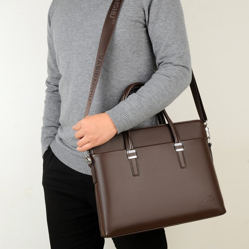 Men's PU Leather Briefcase - Business Shoulder Bag for Documents & Laptop