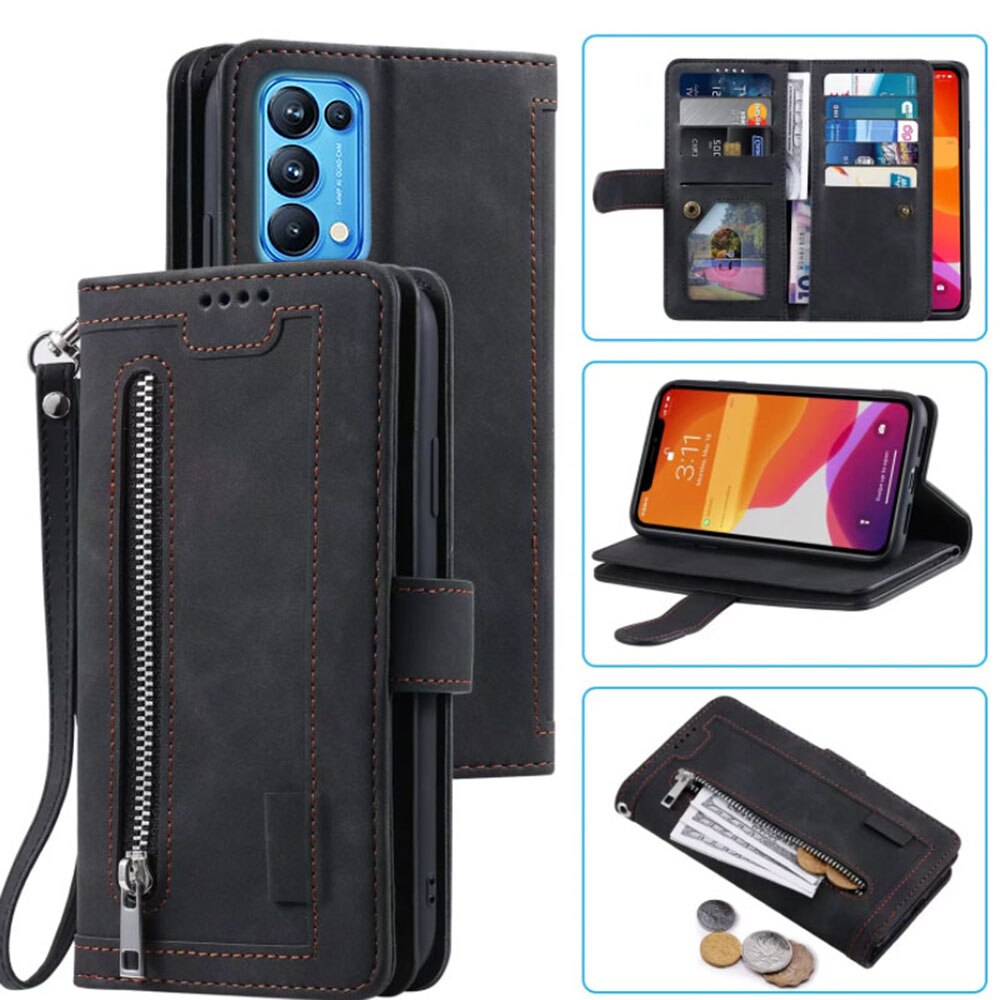 9 Cards Wallet Case for Oppo Find X3 Lite Case Card Slot Zipper Flip Folio with Wrist Strap Carnival for OPPO Reno 5 5G Cover