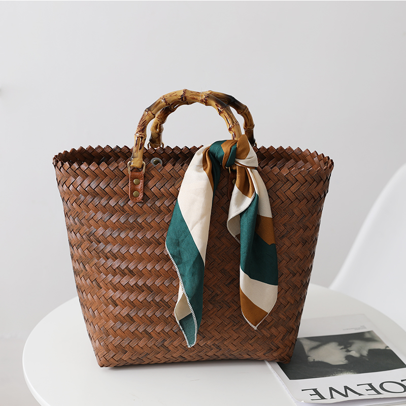 Draagbare Grote Capaciteit Strozak Draagtas Retro Zijden Sjaal Hand Geweven Bag Vrouwelijke Wilde Plantaardige Mand tas