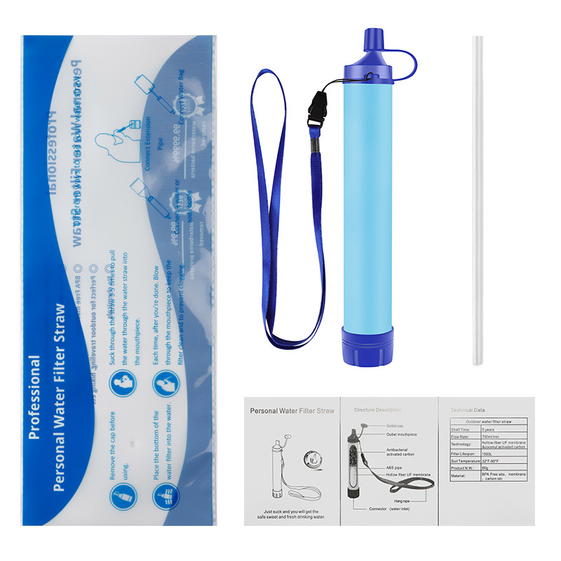 Draagbare waterfilter, waterrietjes om water te zuiveren, waterzuiveringsfilter, persoonlijke waterfilterrietje draagbare filtratie voor buiten: WIT