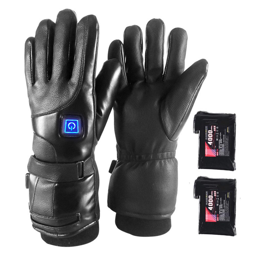 Leather Rechargeable Heated Gloves Motorcycle Electric Warm Heated Gloves 3 Adjustable Temperature Finger Heating Gloves Winter: 4000mA