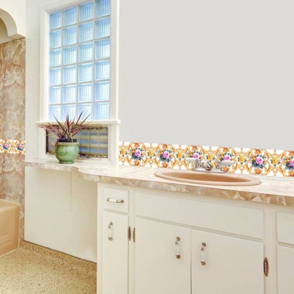 Feiqiong 10m Self Adhesive Wallpaper PVC Waterproof Stone Border Sticker Waist Line Bathroom Toilet Kitchen Wall Sticker Decor