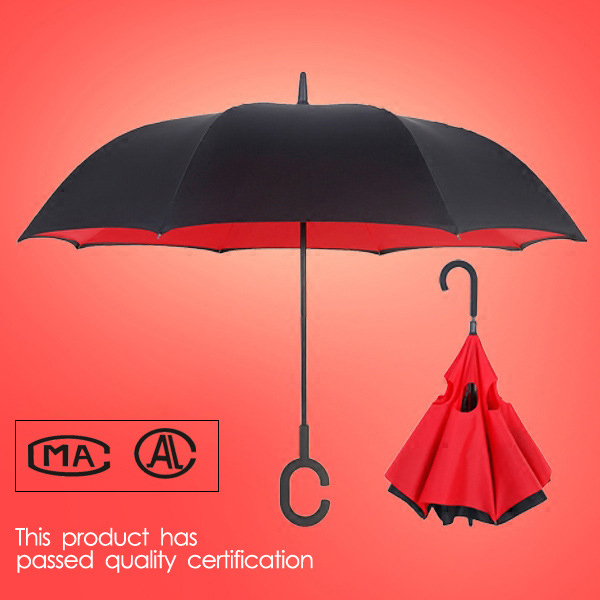 C-krog hænder bil paraply vindtæt omvendt foldning dobbelt lag omvendt paraply hul selv stå ud og ud regn beskyttelse