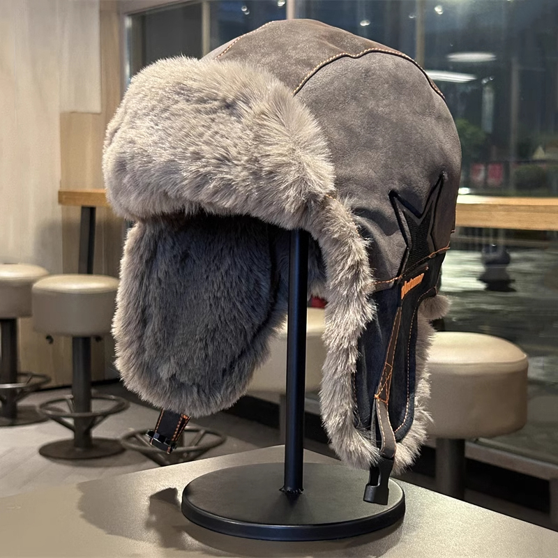 Half Star Thicken Faux Fur Earflap Hat Ushanka Bomber Unisex Winter Ski Ride Travel Casual Warm Cap Color Match