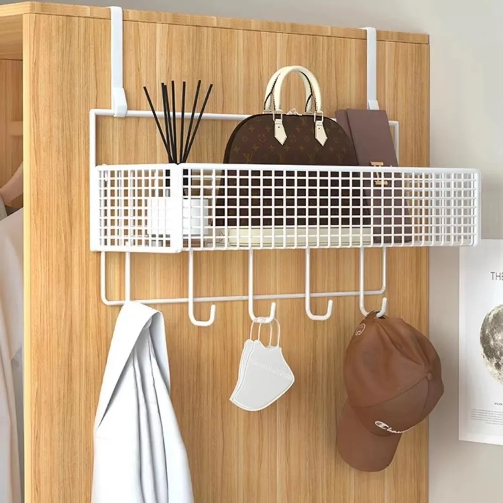 Door Mounted Shelf with Hooks Kitchen Wall Mount Storage Shelves Bathroom Organiser Multifunctional Toiletries Organiser Shelf