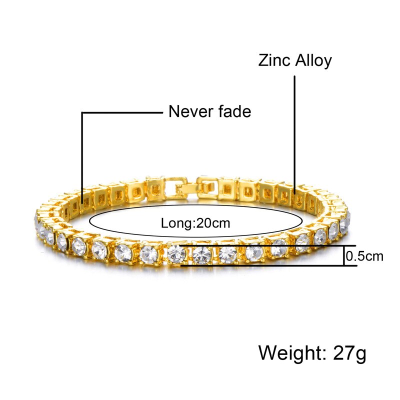 Fascino Aaa Rotonda Cubic Zirconia Bracciale Tennis Per Le Donne/degli uomini di 8/9/7 pollici 1 Fila di Cristallo catena d'oro/nero di Hip Hop Dei Monili di Cerimonia Nuziale