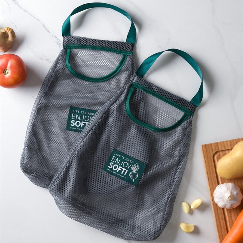 1/2Pcs Kitchen Reusable Vegetable Fruit Storage Mesh Bag Produce Hanging Grocery Shopping Bags Net For Groceries Organizer