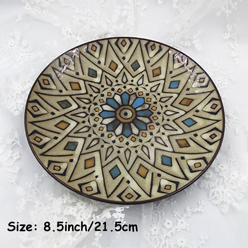 Keramisk blomstertallerken retro matbrett servisesett vestlig matfat rund salattallerken håndmalte flate tallerkener servise 1 stk.: S