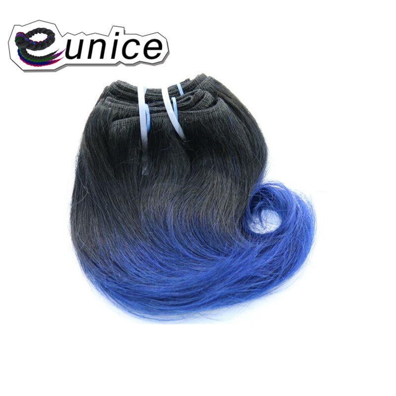 Tissage synthétique deux tons ombré-Eunice | Mèches courtes Body Wave, racines foncées, 8 pouces, 1 lot de 4 pièces, lot de 100 grammes pour femmes: Bleu