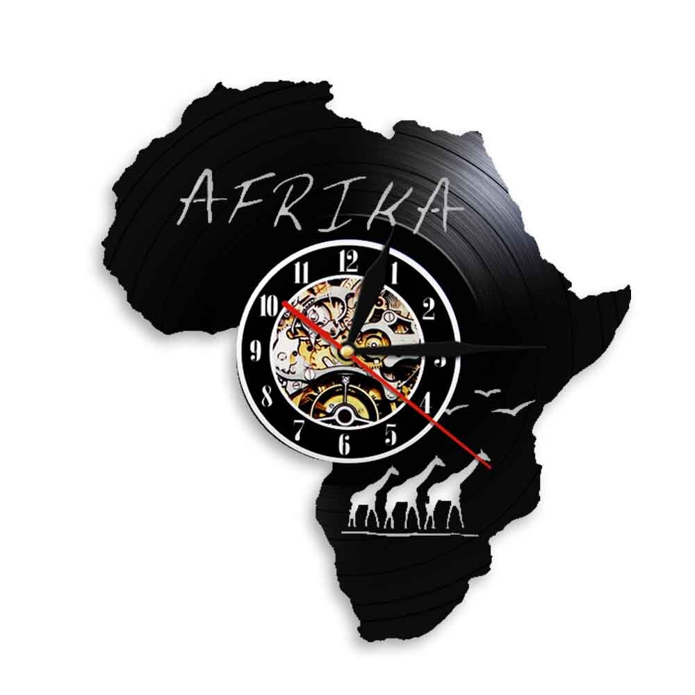 Afrikanische Vinyl aufzeichnen Wanduhr Heimat Dekor Kunst Zauberstab Hängen Uhr Einzigartige Moderne Afrika Karte Silhouette Uhren Mit LED Beleuchtung: ohne LED